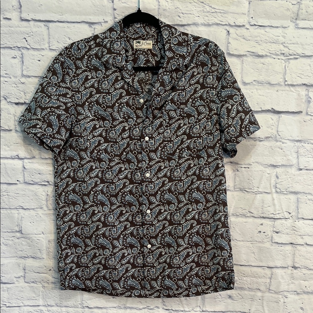I Crew Paisley Print Camp Shirt Short Sleeves Size Medium Casual Button Down